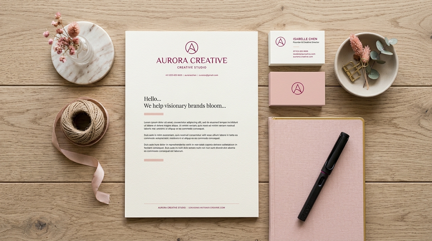 Aurora Studio, Aplikasi logo di kartu nama dan kop surat
